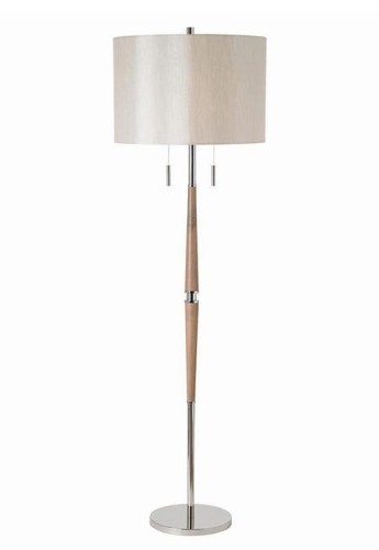 Lampa podłogowa wewnętrzna ALTESSE 2LT polerowany nikiel-drewno - 2x60W E27 220-240V IP20