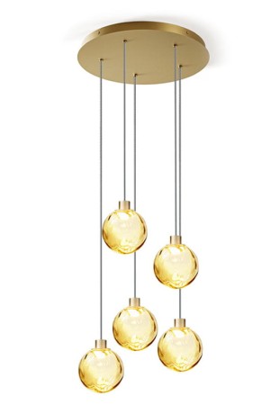 Lampa wisząca wewnętrzna z rozetą MURANÉ bronze-champagne-bronze glass - LED 5x2,7W 2700K Ra>90 835lm 24V AC IP20 - PANZERI