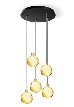 Lampa wisząca wewnętrzna z rozetą MURANÉ black-champagne-bronze glass - LED 5x2,7W 2700K Ra>90 835lm 24V AC IP20 - PANZERI
