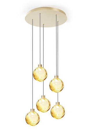 Lampa wisząca wewnętrzna z rozetą MURANÉ champagne-champagne-bronze glass - LED 5x2,7W 2700K Ra>90 835lm 24V AC IP20 - PANZERI