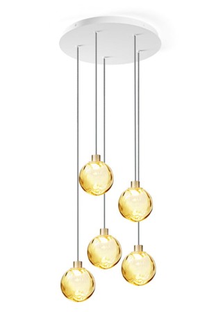 Lampa wisząca wewnętrzna z rozetą MURANÉ white-champagne-bronze glass - LED 5x2,7W 2700K Ra>90 835lm 24V AC IP20 - PANZERI