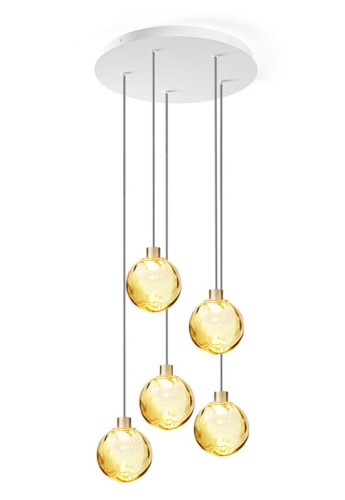 Lampa wisząca wewnętrzna z rozetą MURANÉ white-champagne-bronze glass - LED 5x2,7W 2700K Ra>90 835lm 24V AC IP20 - PANZER
