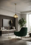 Lampa wisząca wewnętrzna EMMA brushed brass-amber - LED E27 57W 2700K 1050lm 220-240V AC IP20 - PANZERI - aranżacja