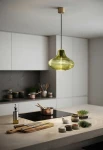 Lampa wisząca wewnętrzna EMMA brushed brass-olive green - LED E27 57W 2700K 1050lm 220-240V AC IP20 - PANZERI - aranżacja