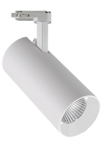 Oprawa oświetleniowa szynowa LED COB cylindryczna - 220-240V, 40W, 3000K, 3600lm, adapter 3-fazowy, 36°, IP20, biała