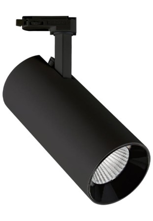 Oprawa oświetleniowa szynowa LED COB cylindryczna - 220-240V, 40W, 3000K, 3600lm, adapter 3-fazowy, 36°, IP20, czarny