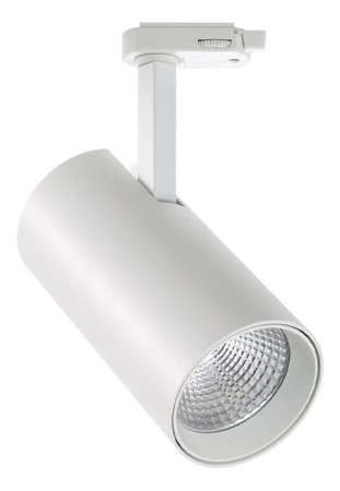 Oprawa oświetleniowa szynowa LED COB cylindryczna - 220-240V, 30W, 3000K, 2700lm, adapter 3-fazowy, 12°, IP20, biała 