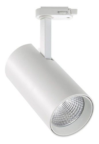 Oprawa oświetleniowa szynowa LED COB cylindryczna - 220-240V, 30W, 3000K, 2700lm, adapter 3-fazowy, 12°, IP20, biała
