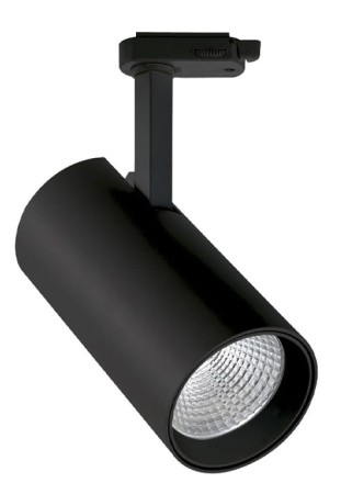 Oprawa oświetleniowa szynowa LED COB cylindryczna - 220-240V, 30W, 3000K, 3012lm, adapter 3-fazowy, 12°, IP20, czarny
