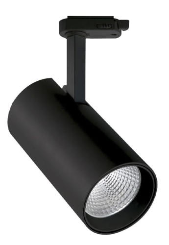 Oprawa oświetleniowa szynowa LED COB cylindryczna - 220-240V, 30W, 4000K, 3333lm, adapter 3-fazowy, 12°, IP20, czarny