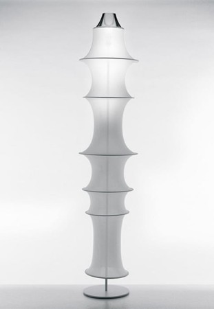 Lampa podłogowa FALKLAND - 77W E27, IP20, tkanina 165 + obręcze stal nierdzewna, aluminiowa podstawa - ARTEMIDE 