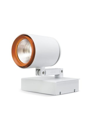 Oprawa oświetleniowa led ścienno-sufitowa MUSEO COMPACT matt white - 26W, 3000K, CRI85, ON/OFF, IP20, medium 30°, pierścień ozdobny - matt orange - EXENIA 