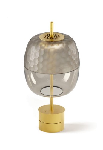 Lampa stołowa ADAMAS mat brass-smoke grey crystal glass - LED 9W 2700K Ra>90 624lm 220-240V AC dimmable Push DIM 23cm - PANZERI