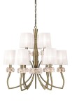 Lampa wisząca LOEWE antyczny mosiądz-białe klosze - 9xE14 13W 220–240V IP20 - MANTRA