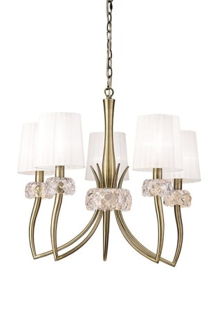Lampa wisząca LOEWE antyczny mosiądz-białe klosze - 5xE14 13W 220–240V IP20 - MANTRA